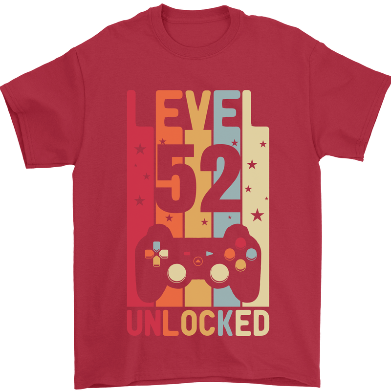 52nd Birthday 52 Year Old Level Up Gamming Mens T-Shirt 100% Cotton Red