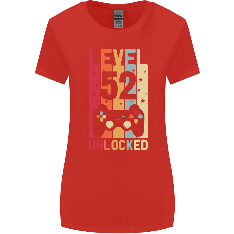 52nd Birthday 52 Year Old Level Up Gamming Womens Wider Cut T-Shirt Red