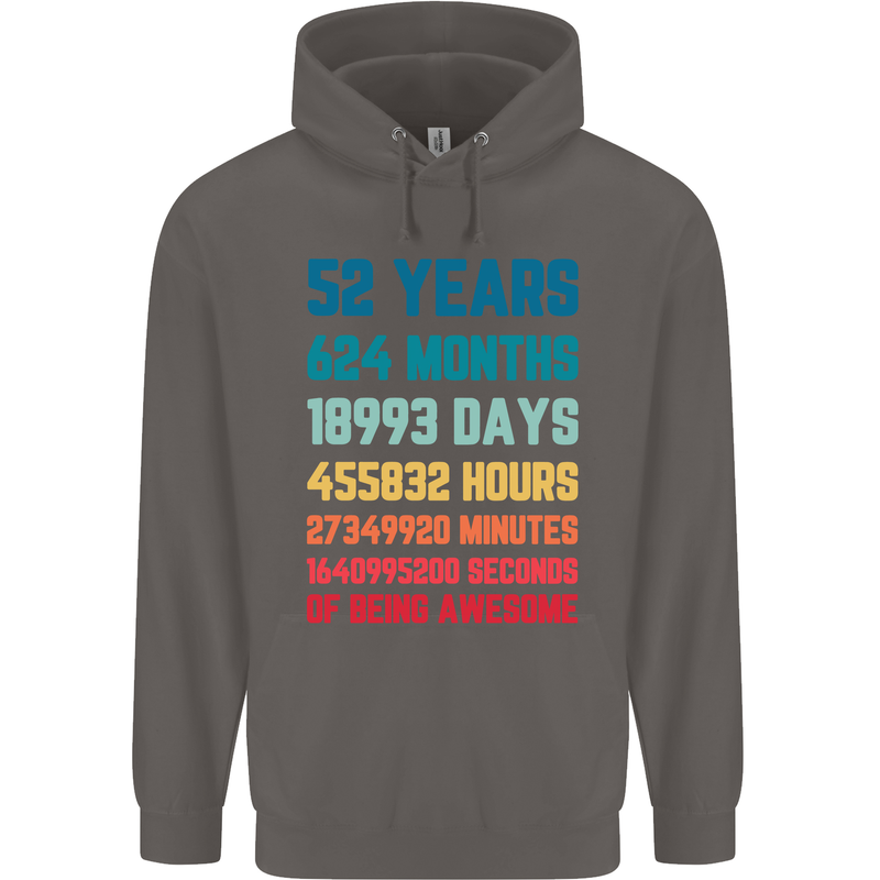 52nd Birthday 52 Year Old Mens 80% Cotton Hoodie Charcoal