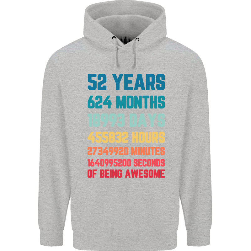 52nd Birthday 52 Year Old Mens 80% Cotton Hoodie Sports Grey