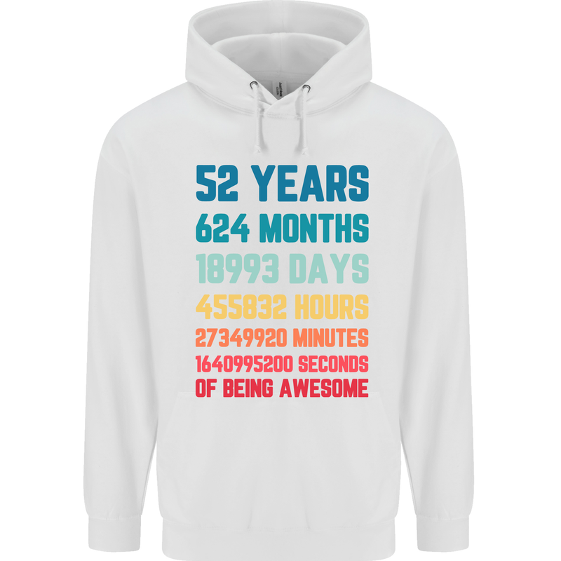 52nd Birthday 52 Year Old Mens 80% Cotton Hoodie White