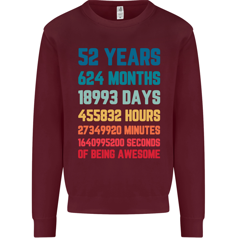 52nd Birthday 52 Year Old Mens Sweatshirt Jumper Maroon