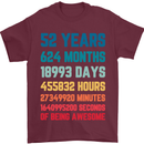 52nd Birthday 52 Year Old Mens T-Shirt 100% Cotton Maroon