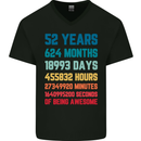 52nd Birthday 52 Year Old Mens V-Neck Cotton T-Shirt Black