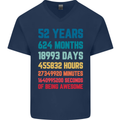 52nd Birthday 52 Year Old Mens V-Neck Cotton T-Shirt Navy Blue