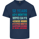 52nd Birthday 52 Year Old Mens V-Neck Cotton T-Shirt Navy Blue