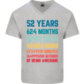 52nd Birthday 52 Year Old Mens V-Neck Cotton T-Shirt Sports Grey