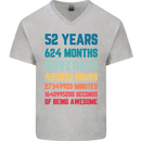 52nd Birthday 52 Year Old Mens V-Neck Cotton T-Shirt Sports Grey