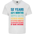 52nd Birthday 52 Year Old Mens V-Neck Cotton T-Shirt White