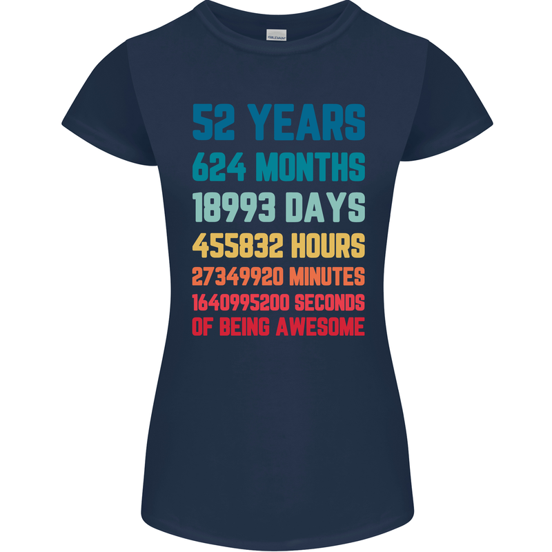 52nd Birthday 52 Year Old Womens Petite Cut T-Shirt Navy Blue