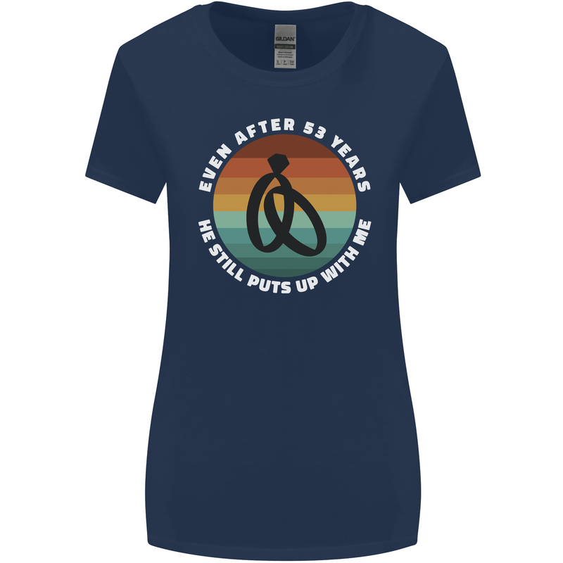 53 Year Wedding Anniversary 53rd Marriage Womens Wider Cut T-Shirt Navy Blue
