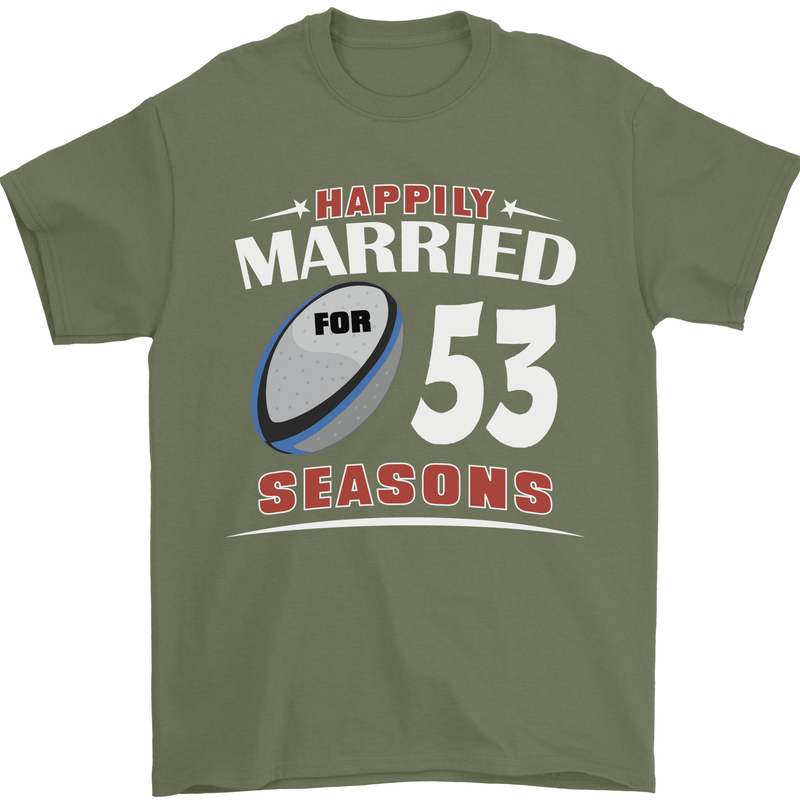 53 Year Wedding Anniversary 53rd Rugby Mens T-Shirt 100% Cotton Military Green