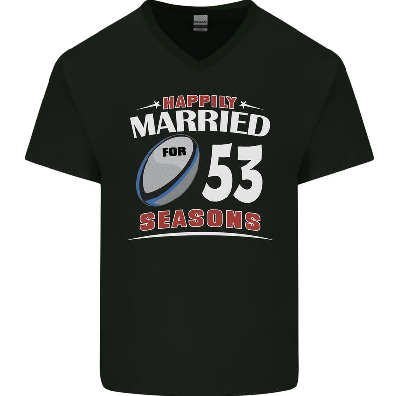 53 Year Wedding Anniversary 53rd Rugby Mens V-Neck Cotton T-Shirt Black