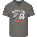 53 Year Wedding Anniversary 53rd Rugby Mens V-Neck Cotton T-Shirt Charcoal