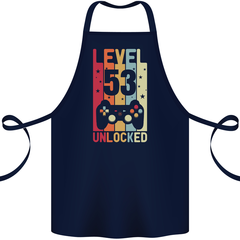 53rd Birthday 53 Year Old Level Up Gamming Cotton Apron 100% Organic Navy Blue