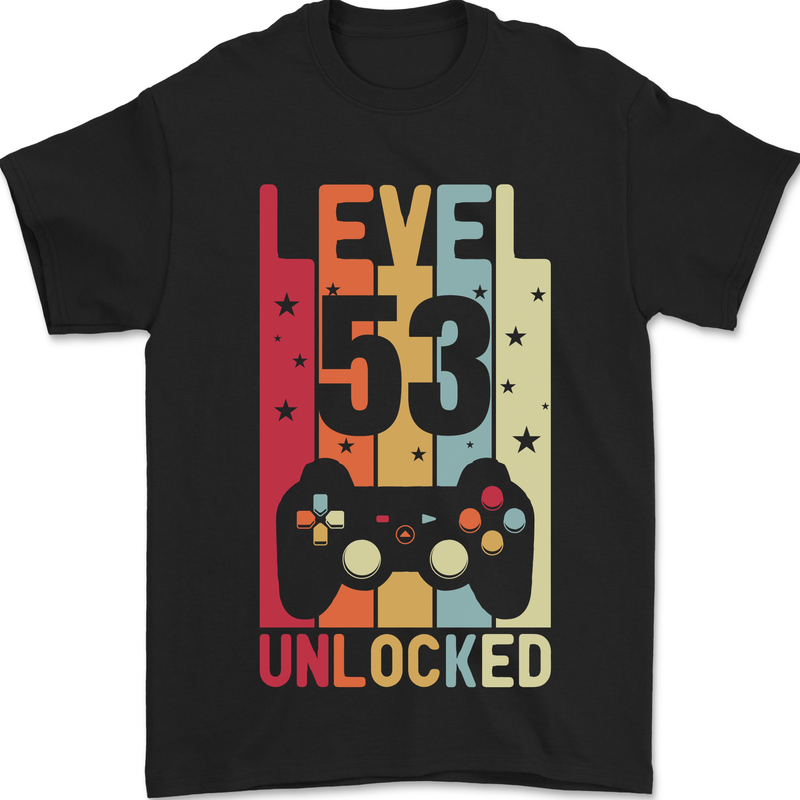 53rd Birthday 53 Year Old Level Up Gamming Mens T-Shirt 100% Cotton Black