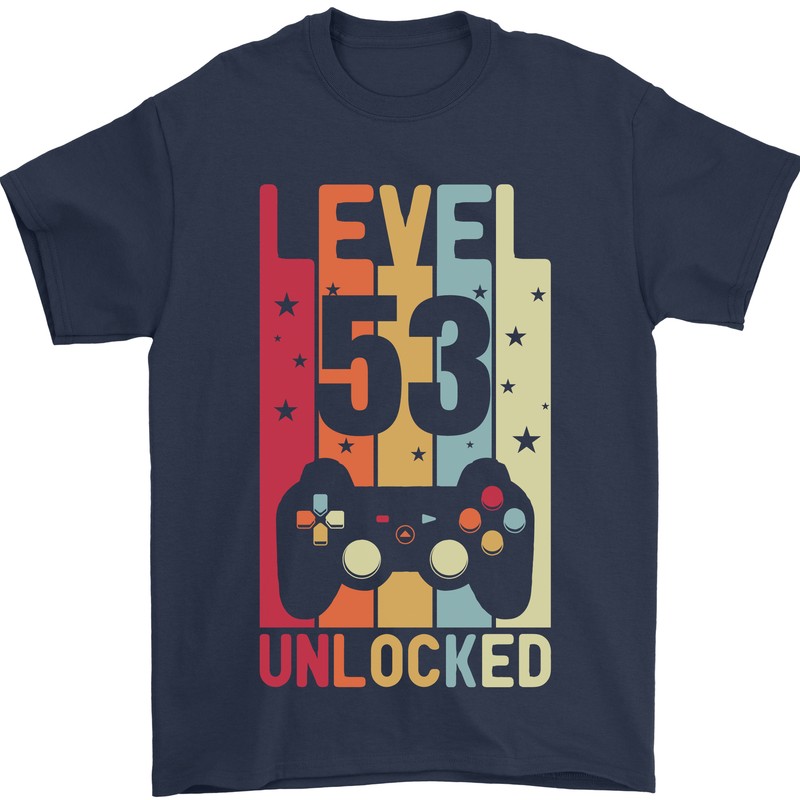 53rd Birthday 53 Year Old Level Up Gamming Mens T-Shirt 100% Cotton Navy Blue