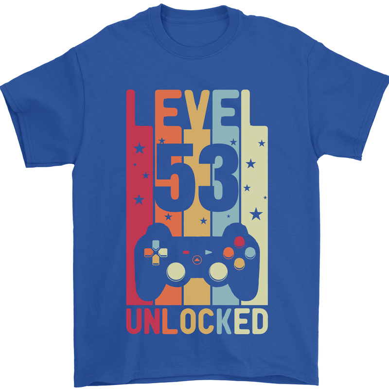 53rd Birthday 53 Year Old Level Up Gamming Mens T-Shirt 100% Cotton Royal Blue