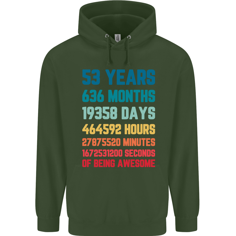 53rd Birthday 53 Year Old Mens 80% Cotton Hoodie Forest Green