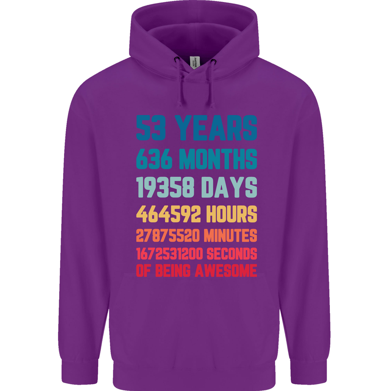 53rd Birthday 53 Year Old Mens 80% Cotton Hoodie Purple