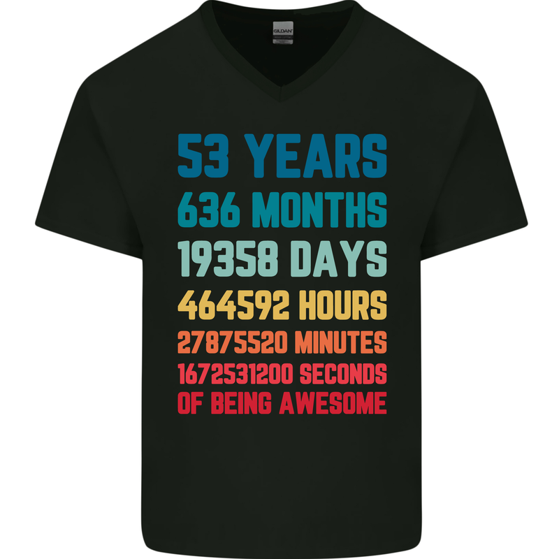53rd Birthday 53 Year Old Mens V-Neck Cotton T-Shirt Black