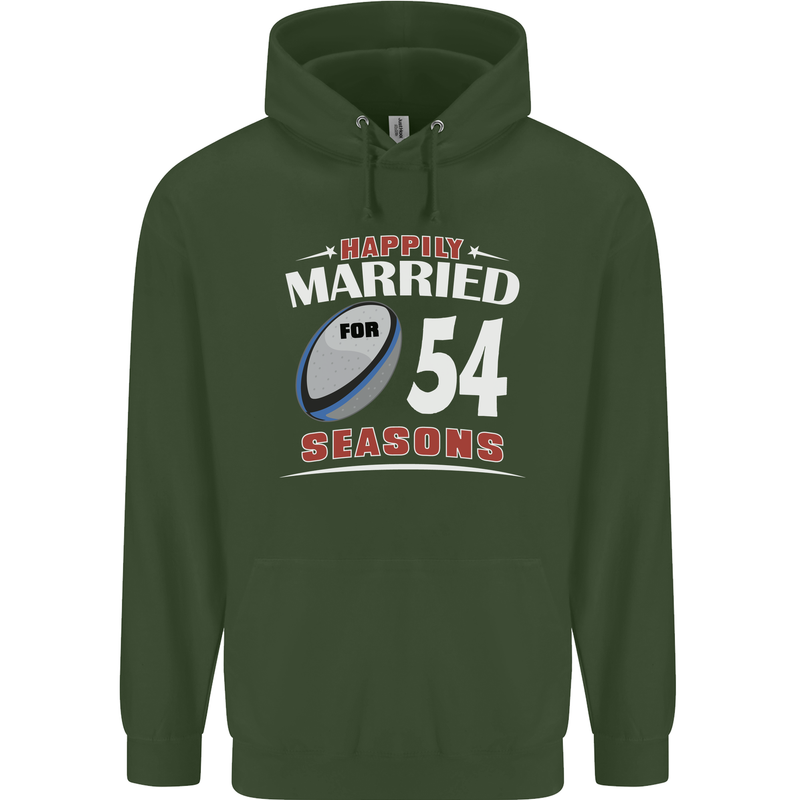 54 Year Wedding Anniversary 54th Rugby Mens 80% Cotton Hoodie Forest Green