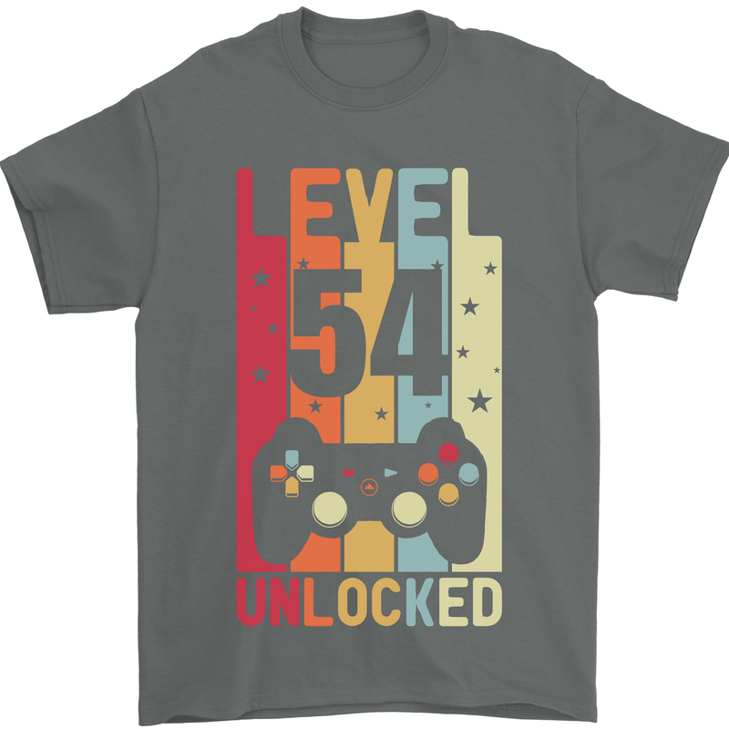 54th Birthday 54 Year Old Level Up Gamming Mens T-Shirt 100% Cotton Charcoal