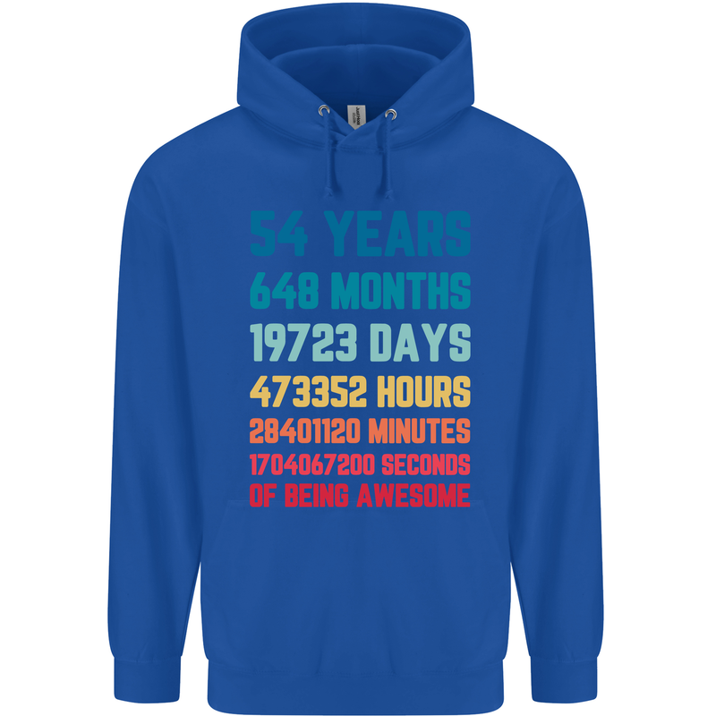 54th Birthday 54 Year Old Mens 80% Cotton Hoodie Royal Blue
