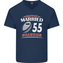 55 Year Wedding Anniversary 55th Rugby Mens V-Neck Cotton T-Shirt Navy Blue