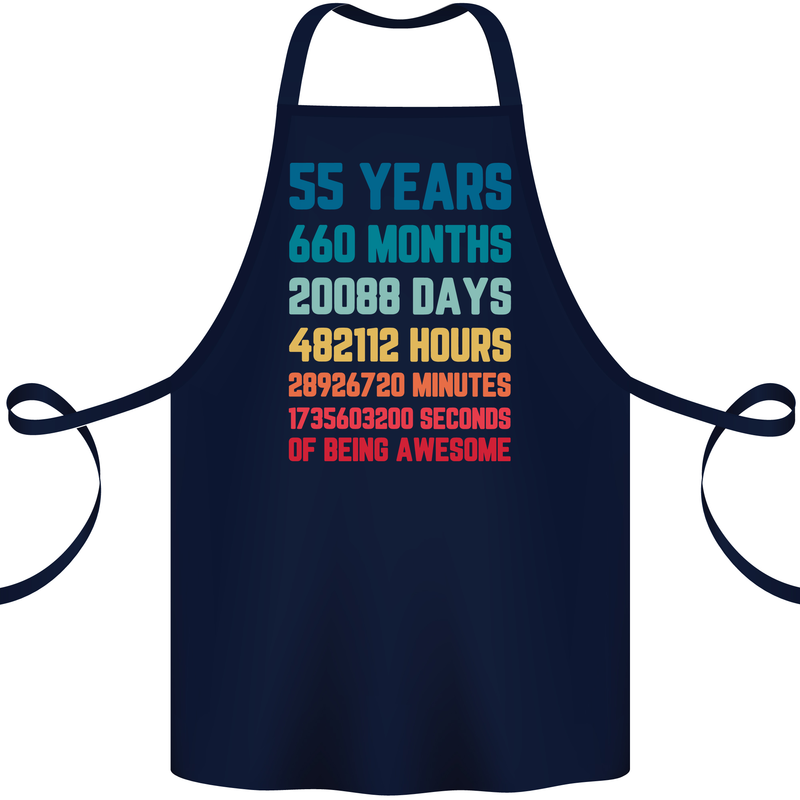 55th Birthday 55 Year Old Cotton Apron 100% Organic Navy Blue
