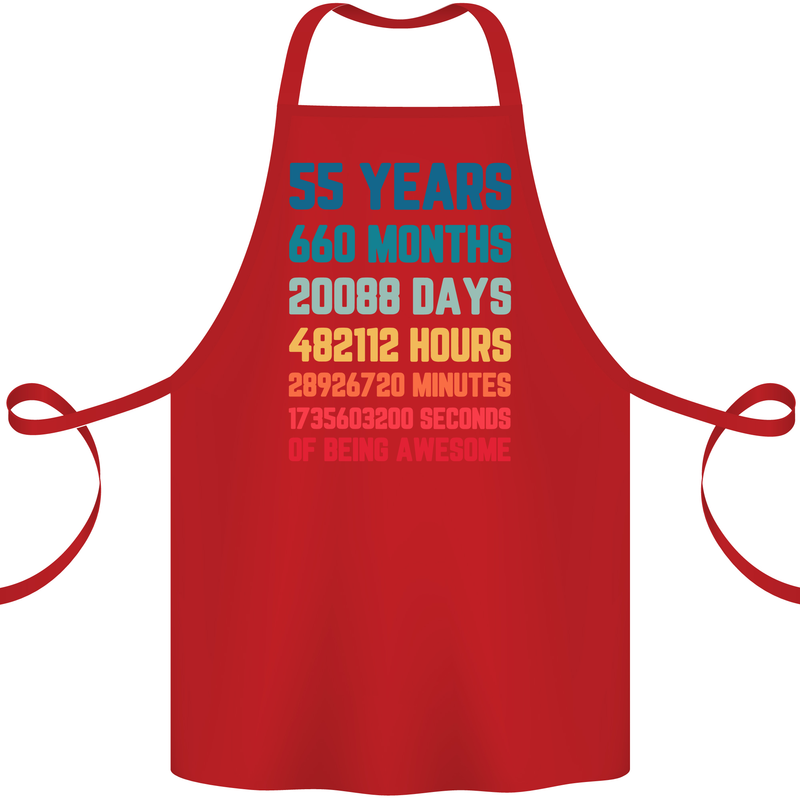 55th Birthday 55 Year Old Cotton Apron 100% Organic Red
