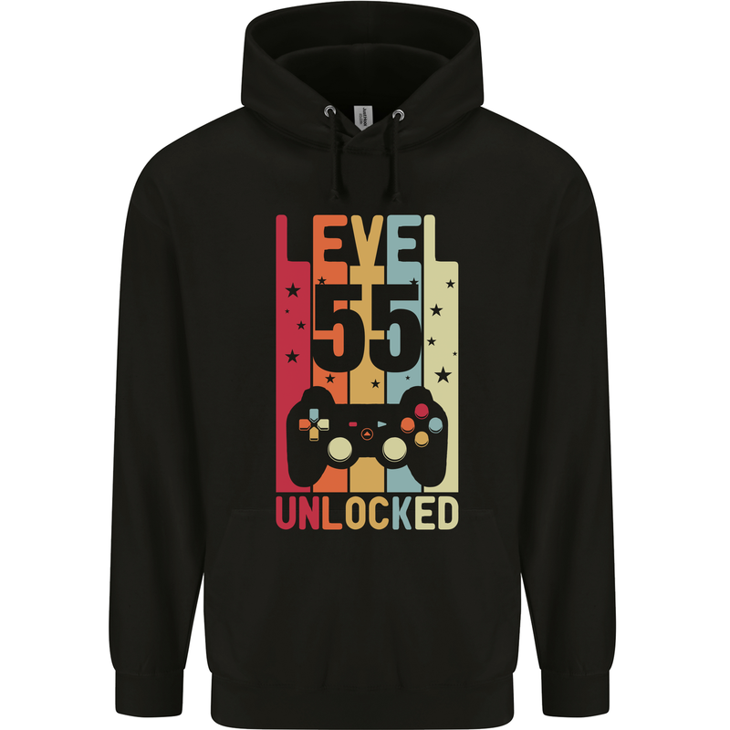 55th Birthday 55 Year Old Level Up Gamming Mens 80% Cotton Hoodie Black