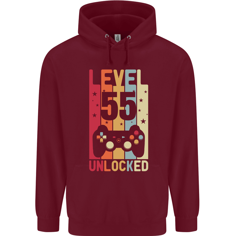 55th Birthday 55 Year Old Level Up Gamming Mens 80% Cotton Hoodie Maroon
