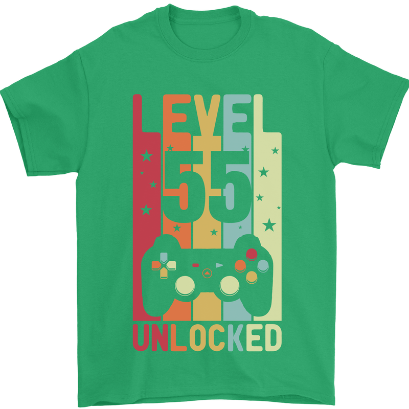 55th Birthday 55 Year Old Level Up Gamming Mens T-Shirt 100% Cotton Irish Green