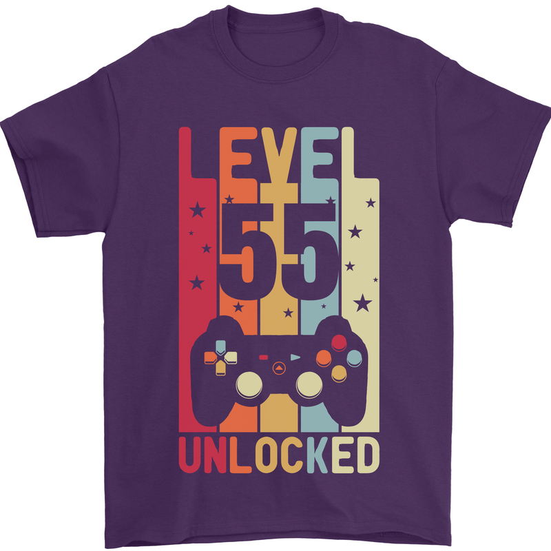 55th Birthday 55 Year Old Level Up Gamming Mens T-Shirt 100% Cotton Purple