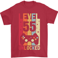 55th Birthday 55 Year Old Level Up Gamming Mens T-Shirt 100% Cotton Red