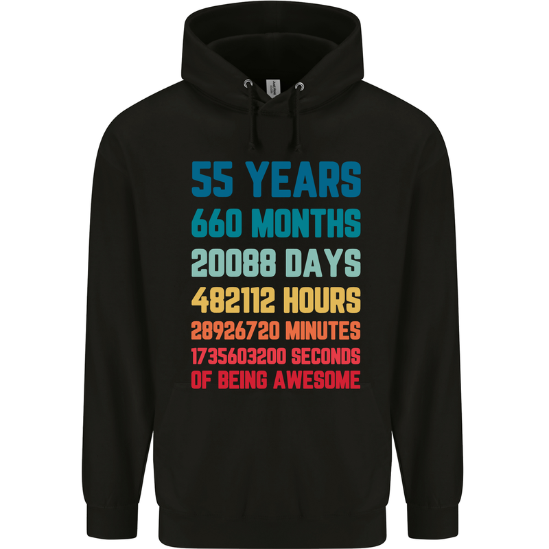 55th Birthday 55 Year Old Mens 80% Cotton Hoodie Black