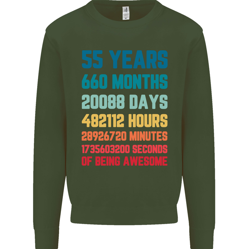 55th Birthday 55 Year Old Mens Sweatshirt Jumper Forest Green