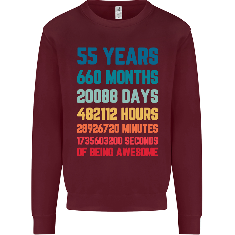 55th Birthday 55 Year Old Mens Sweatshirt Jumper Maroon