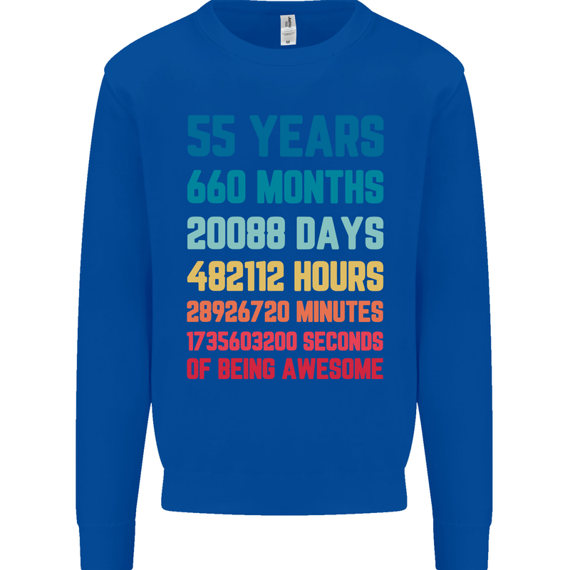 55th Birthday 55 Year Old Mens Sweatshirt Jumper Royal Blue