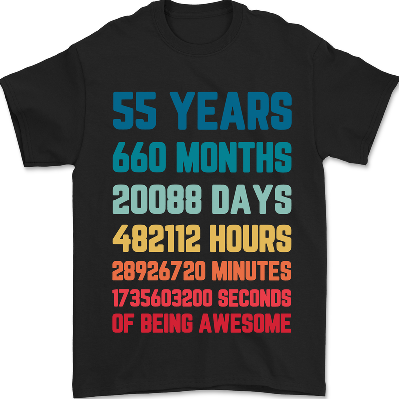 55th Birthday 55 Year Old Mens T-Shirt 100% Cotton Black