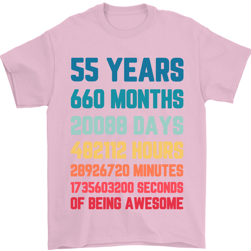 55th Birthday 55 Year Old Mens T-Shirt 100% Cotton Light Pink