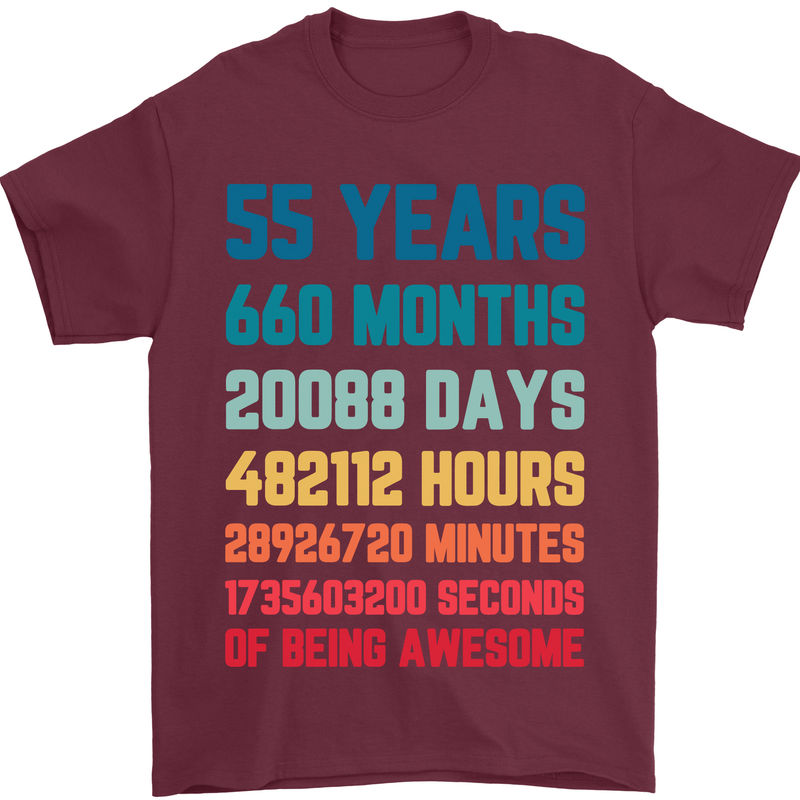 55th Birthday 55 Year Old Mens T-Shirt 100% Cotton Maroon