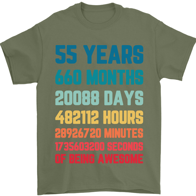 55th Birthday 55 Year Old Mens T-Shirt 100% Cotton Military Green