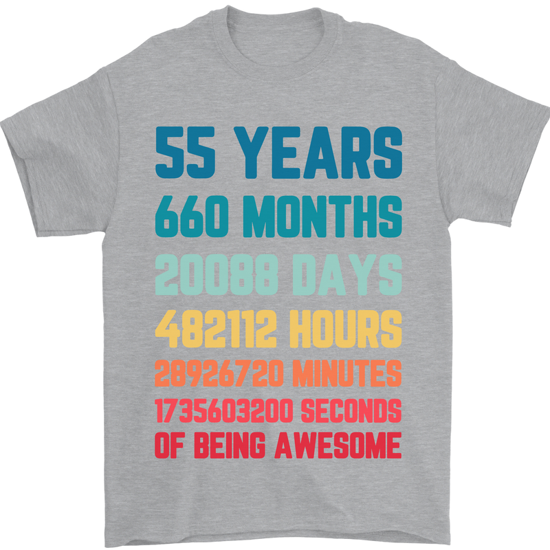 55th Birthday 55 Year Old Mens T-Shirt 100% Cotton Sports Grey