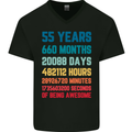 55th Birthday 55 Year Old Mens V-Neck Cotton T-Shirt Black