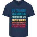 55th Birthday 55 Year Old Mens V-Neck Cotton T-Shirt Navy Blue