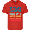 55th Birthday 55 Year Old Mens V-Neck Cotton T-Shirt Red