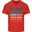 55th Birthday 55 Year Old Mens V-Neck Cotton T-Shirt Red