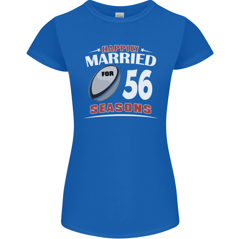 56 Year Wedding Anniversary 56th Rugby Womens Petite Cut T-Shirt Royal Blue